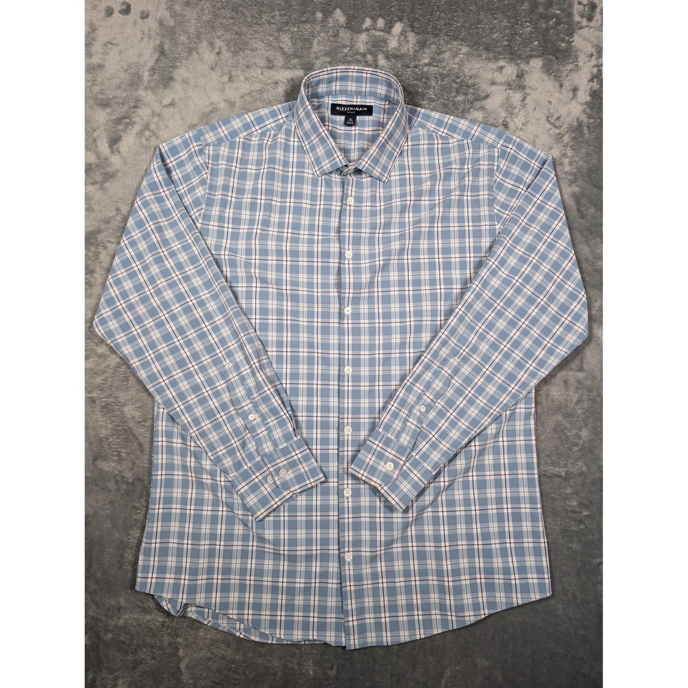 Mizzen+Main Shirt Mens XL Trim Blue Plaid Leeward Performance Dress Button Down